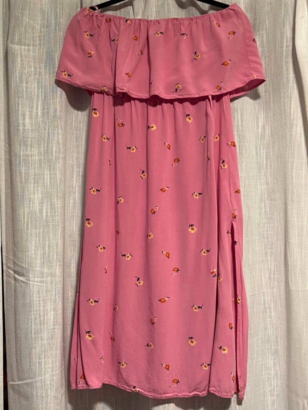 O'Neill Strapless Off the Shoulder Midi Dress Pink/Mauve Floral Size M